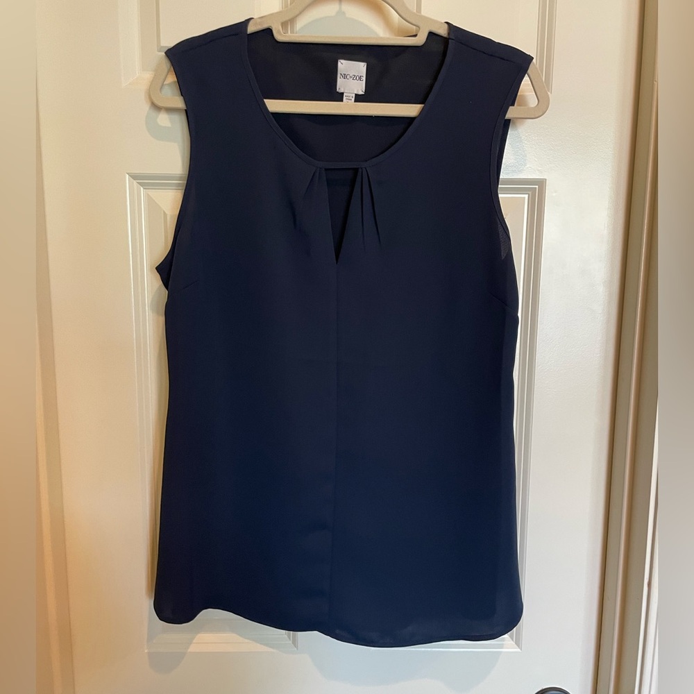 Nic+Zoe Easy Keyhole Blouse L Navy